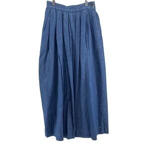 VTG Denim Midi Skirt Pleated High Waist 4 Cotton Prairie Cottage Western